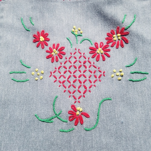 VTG Overall Dress Gray Floral Embroidered S M - Picture 9 of 12